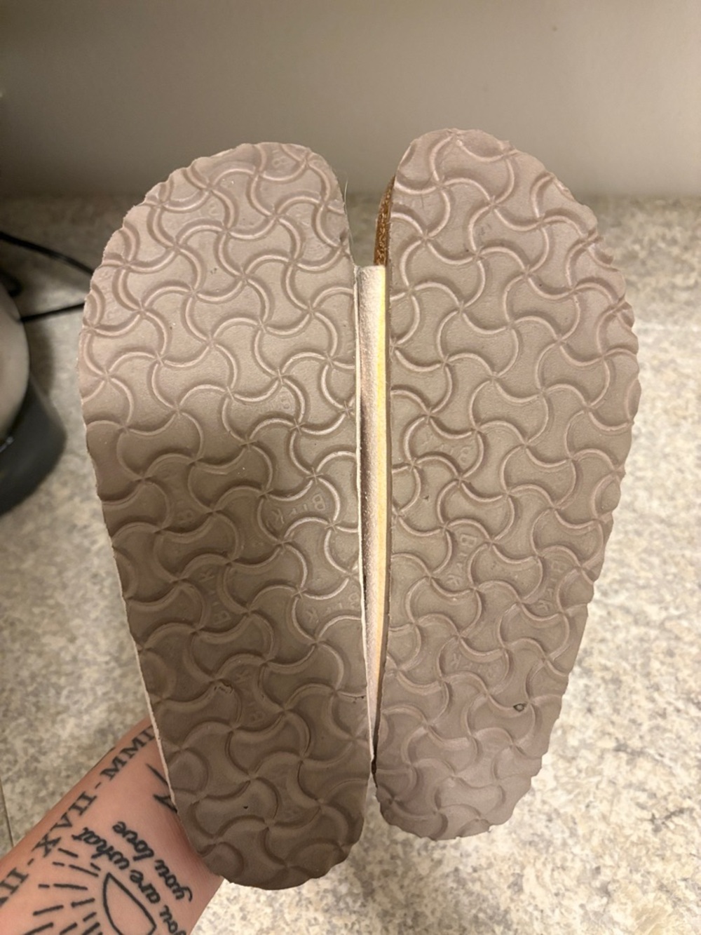 Birkenstock Light Pink Suede Two-Buckle Sandal with Patterned Footbed - Picture 4 of 4